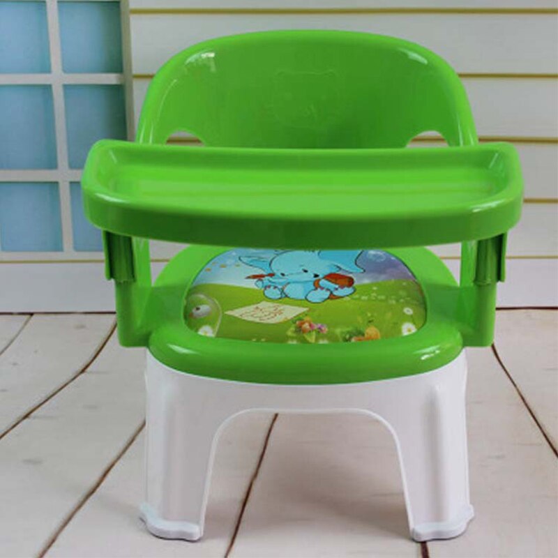 Børnehavebørn baby spisestol baby polstrede sæder tegneserie skridsikre aftagelige baby-talestole: Grøn med plade