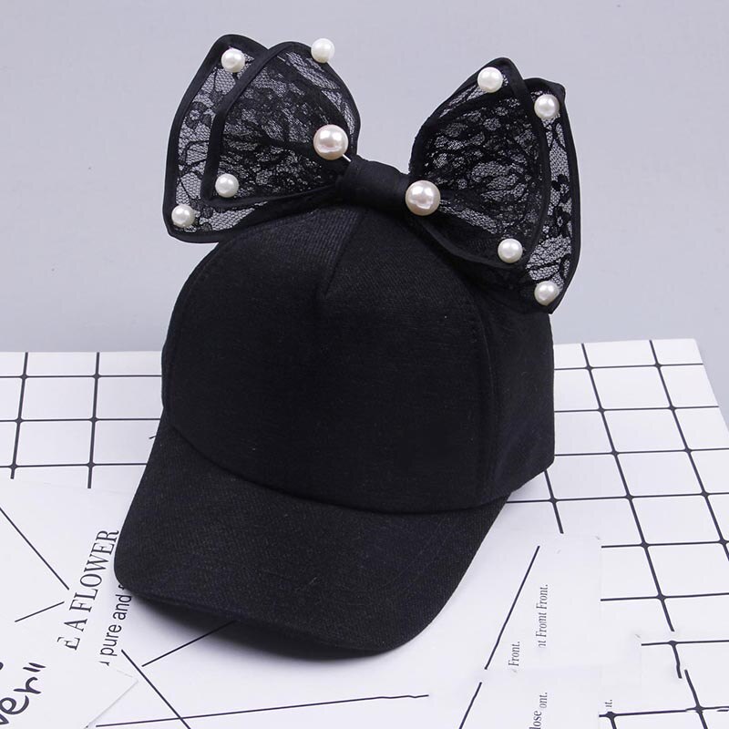 Lapin oreille enfants casquette de Baseball filles Snapback Protection solaire Hip Hop casquettes simulé perle grand arc enfants printemps été chapeau de soleil
