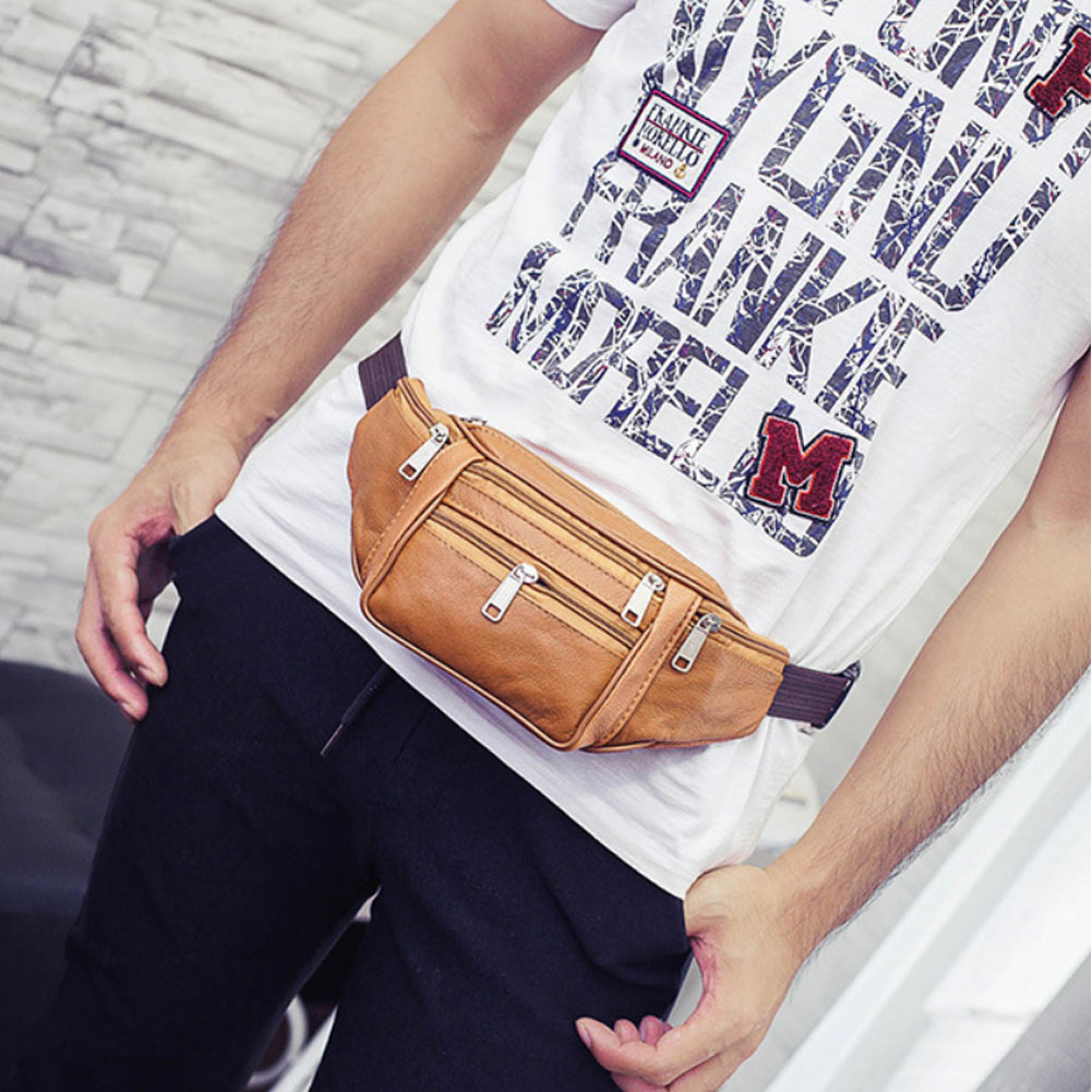 Pochete masculina, bolsa de couro pu, cinto, bolsa de quadril, para viagem, esportiva, casual