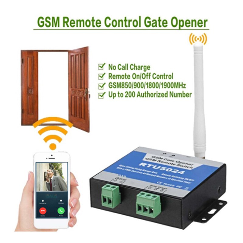 Interruptor de relé para Abrir Puerta GSM, portero automático inalámbrico, Control remoto, Kit de acceso a puerta por llamada gratuita, 850/900/1800/1900MHz, RTU5024