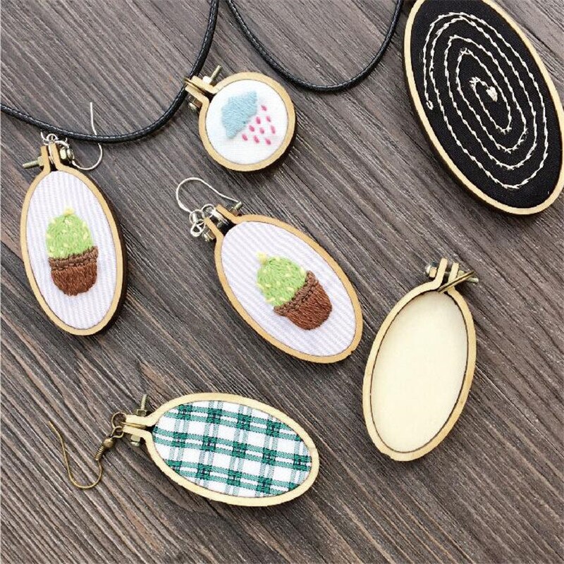 12 pièces/ensemble en bois Mini broderie cerceau anneau point de croix cadre à la main pendentif artisanat broderie cercle Kit de couture