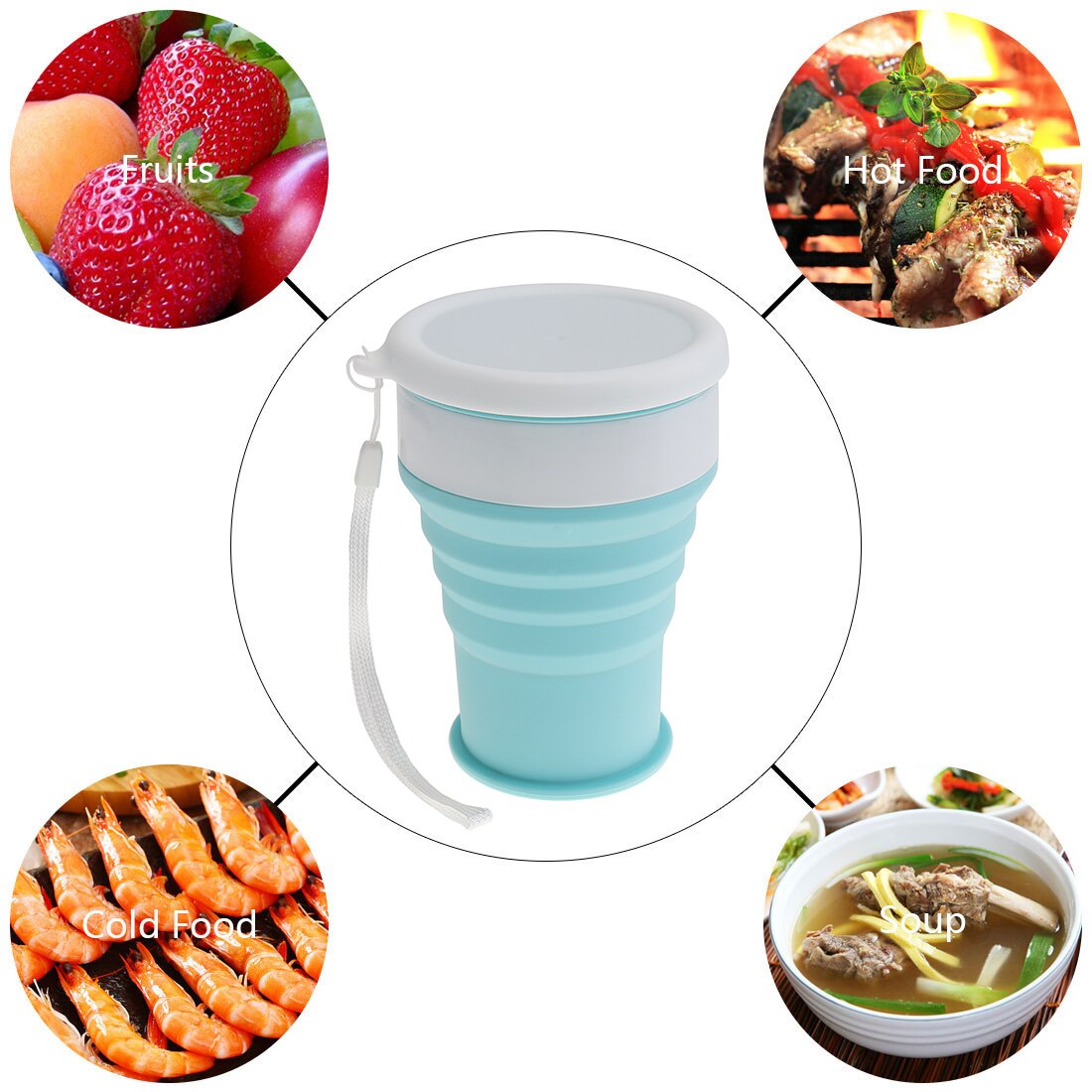 350ml 2 färger bärbar cirkulär skalbar vikbar silikonkopp med tjuder för  - 50 grader ~ 200 grader