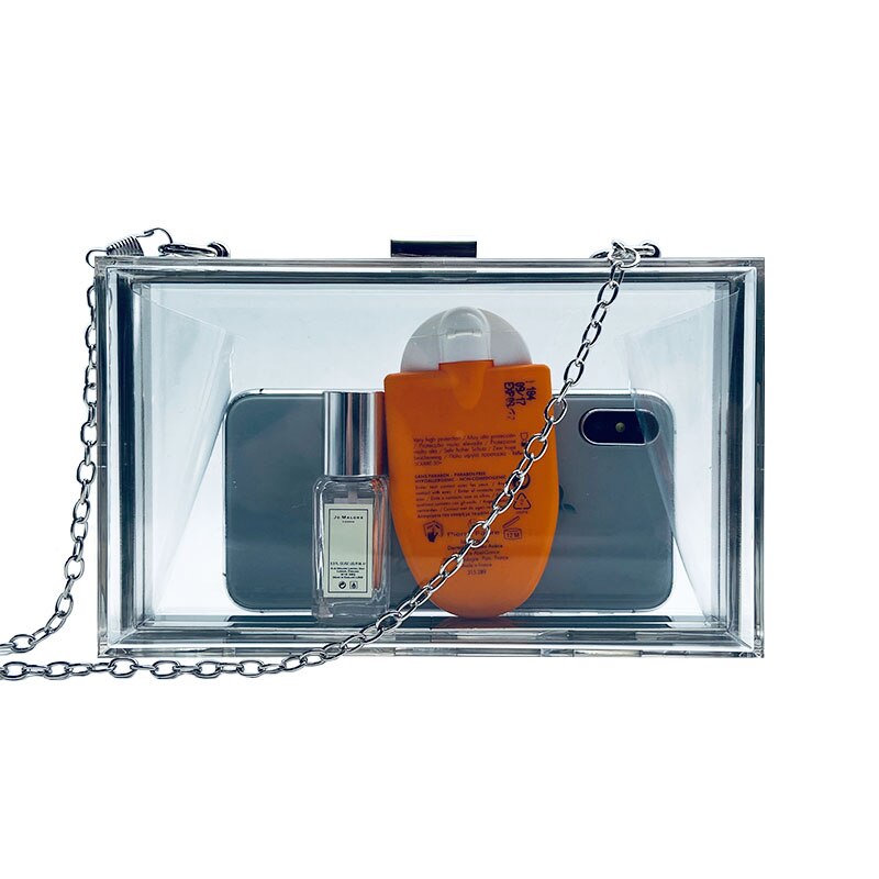 Ms. Brand Evening Bag Acrylic Ms. Shoulder Bag Silver Frame Transparent Small Square Bag Casual Clutch: Default Title