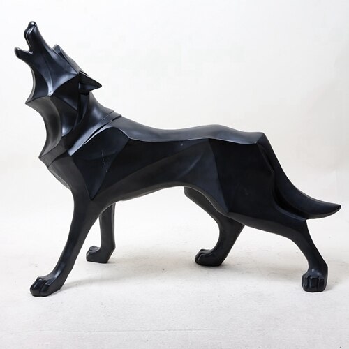 Statue de chien de loup, Totem abstrait, Sculpture géométrique en résine, accessoire de décoration moderne, artisanat,: Black