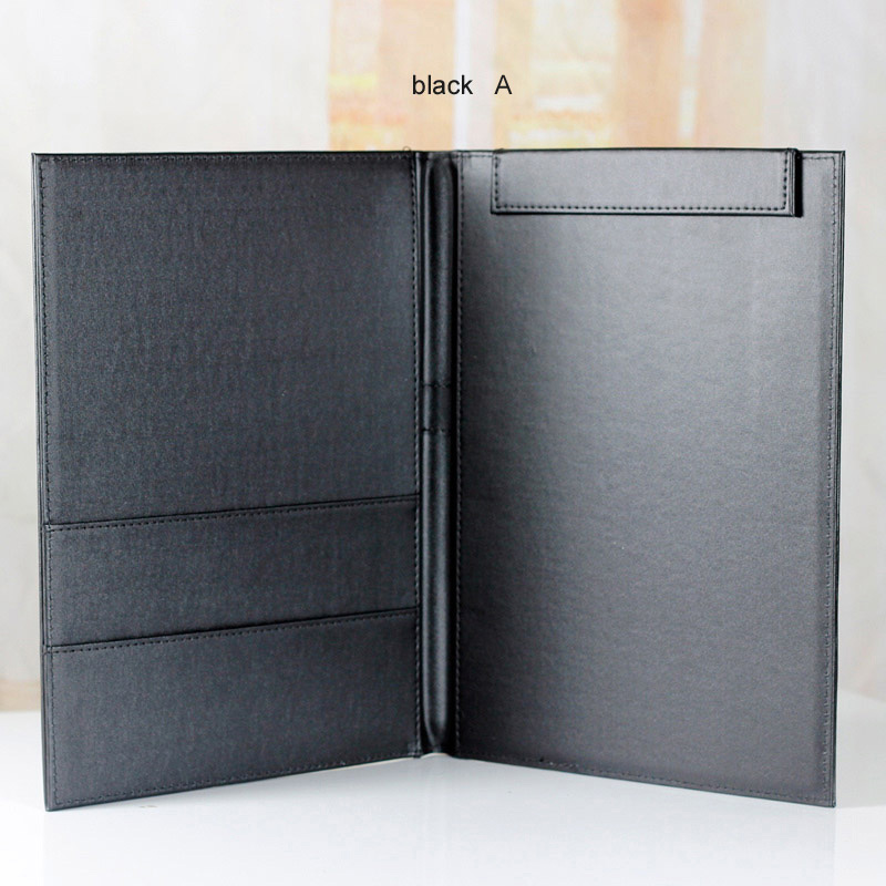 A4 PU Leather Writing Pads Clipboard Notebooks for Business Conference School With Name Card Holder Office School Supplies 1097: black A style