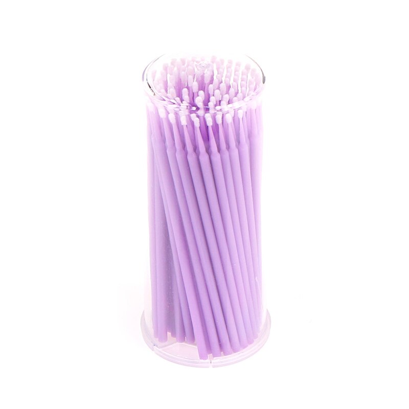 100 Stks/pak Wattenstaafje Microbrushes Wimper Extension Duurzaam Micro Individuele Applicators Wattenstaafje Wegwerp Make-Up Kwasten: Light purple