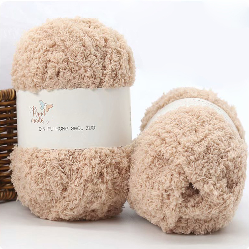50g/rollo de hilo Coral de terciopelo suave para manualidades, hilo de lana tejido a mano, bufanda de ganchillo, suéter, manta, hilos de visón esponjosos, hilo de línea: Castaño