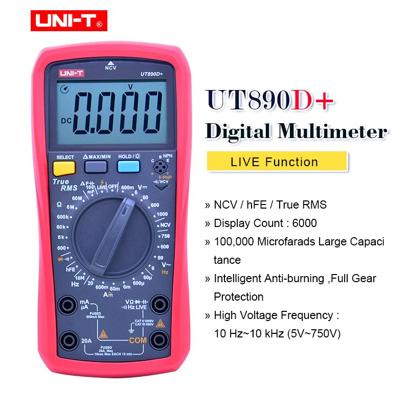 UNI-T UNI T Digital Multimeter True RMS UT890C UT890D + Handbuch Palette AC DC Frequenz Kapazität Temperatur Tester Hintergrundbeleuchtung: UT890D Super
