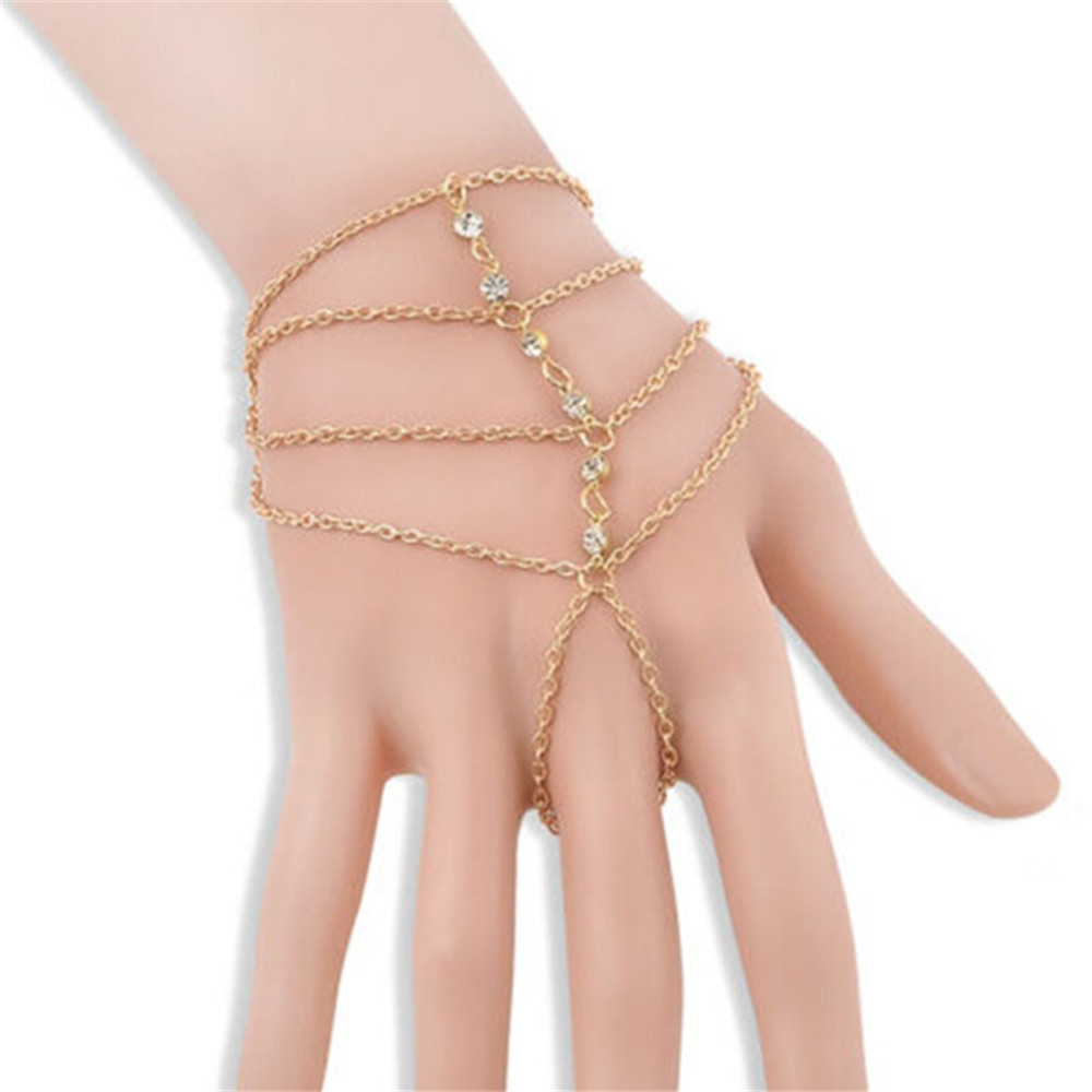 Goud Multi Layer Keten Kwastje vrouwen Armband met Vinger Ring Hand Harness Armband Sieraden Voor Vrouwen