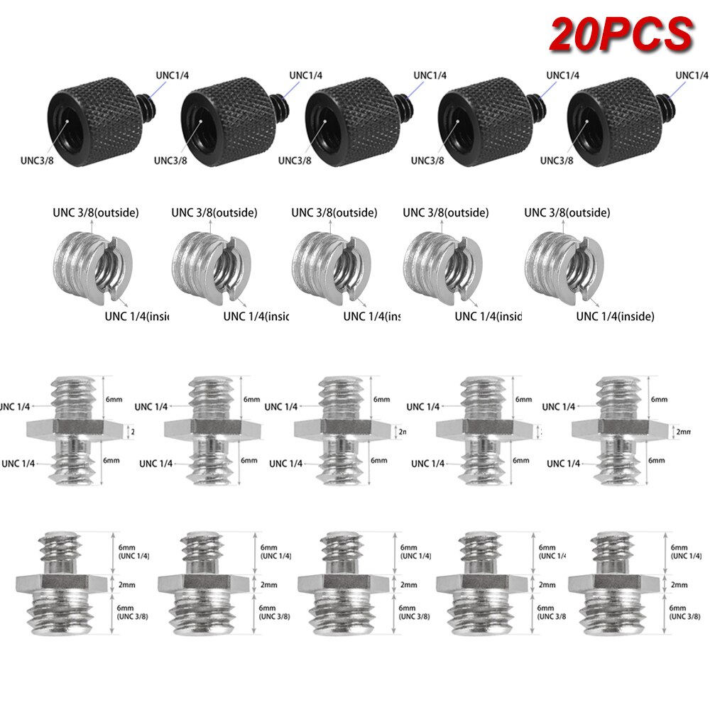 1/4 Inch to 3/8 Inch Male Female Converter Threaded Adapter Screws Accessory Photo Studio Kit Camera screw for Light Stand Flash: Set 5   20PCS