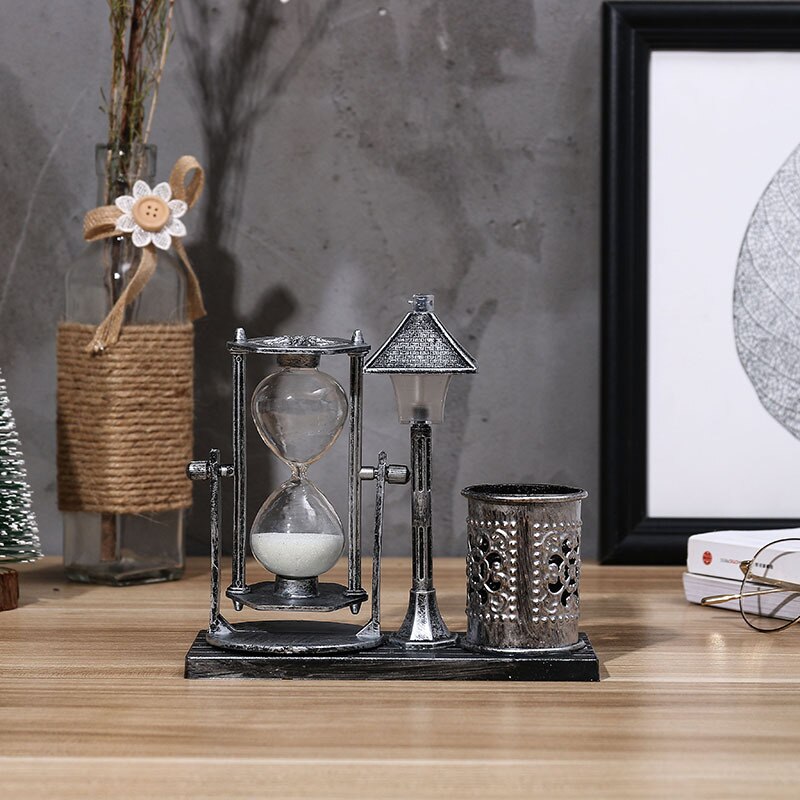 Retro timglas järn konst natt ljus bordslampa prydnad timer europeisk stil dekoration hantverk heminredning födelsedag: 2