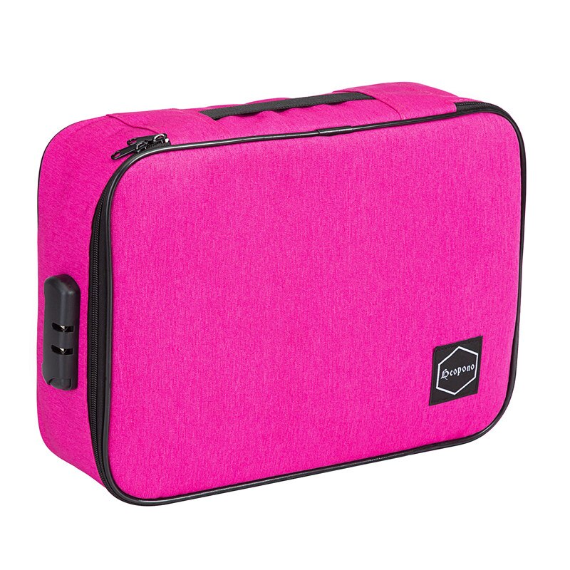 Heopono Duurzaam Polyester Travel Case Bestand Credential Documenten Opbergtas Met Codeslot: fuchia