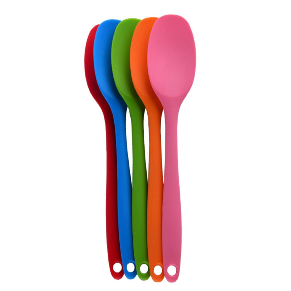 Silicone Soup Spoon Long Handle Nonstick Kids Scoop Food Serving Spoon (Red): Green