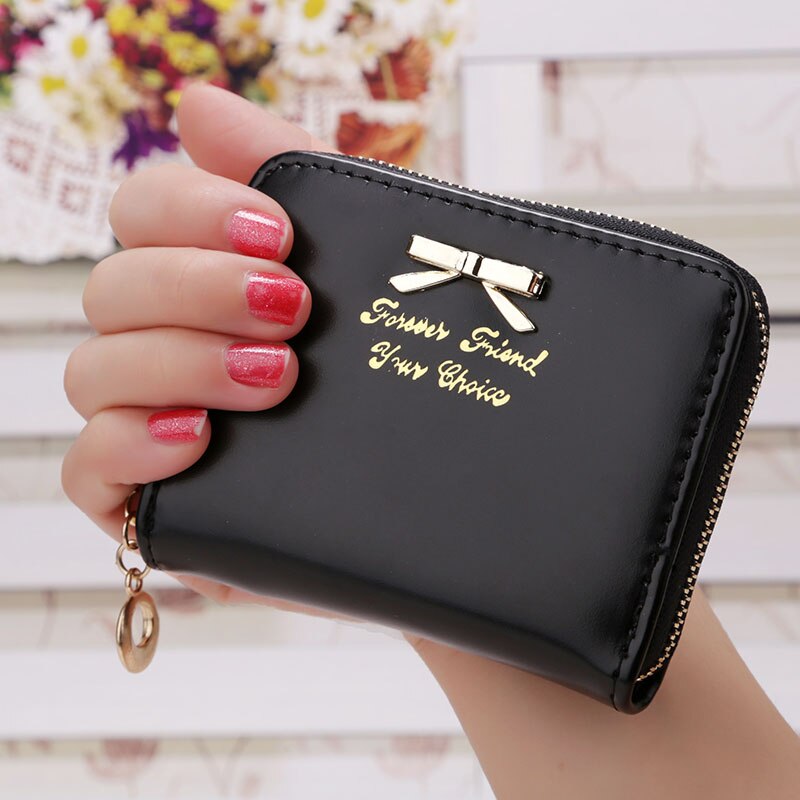 Corée faux cuir femme portefeuilles femmes de multi-cartes titulaire sacs à main femmes filles court zipper mini monnaie portefeuille: black