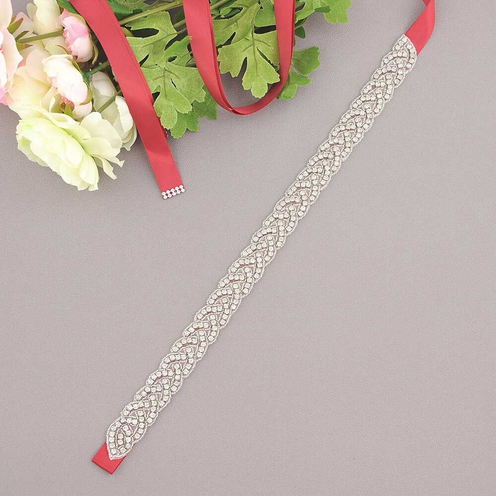 Handgemaakte strass bruidsaccessoires riem trouwjurk riem huwelijksriem bruidslint riem bruidssjerp gala riem scs 216- s: Wijnrood