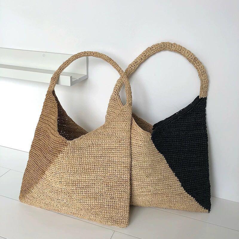Borsa a tracolla intrecciata in paglia di moda impiombatura borsa a tracolla nera boemia borse da spiaggia Shopper da donna borsa a tracolla borse 2022 nuovo