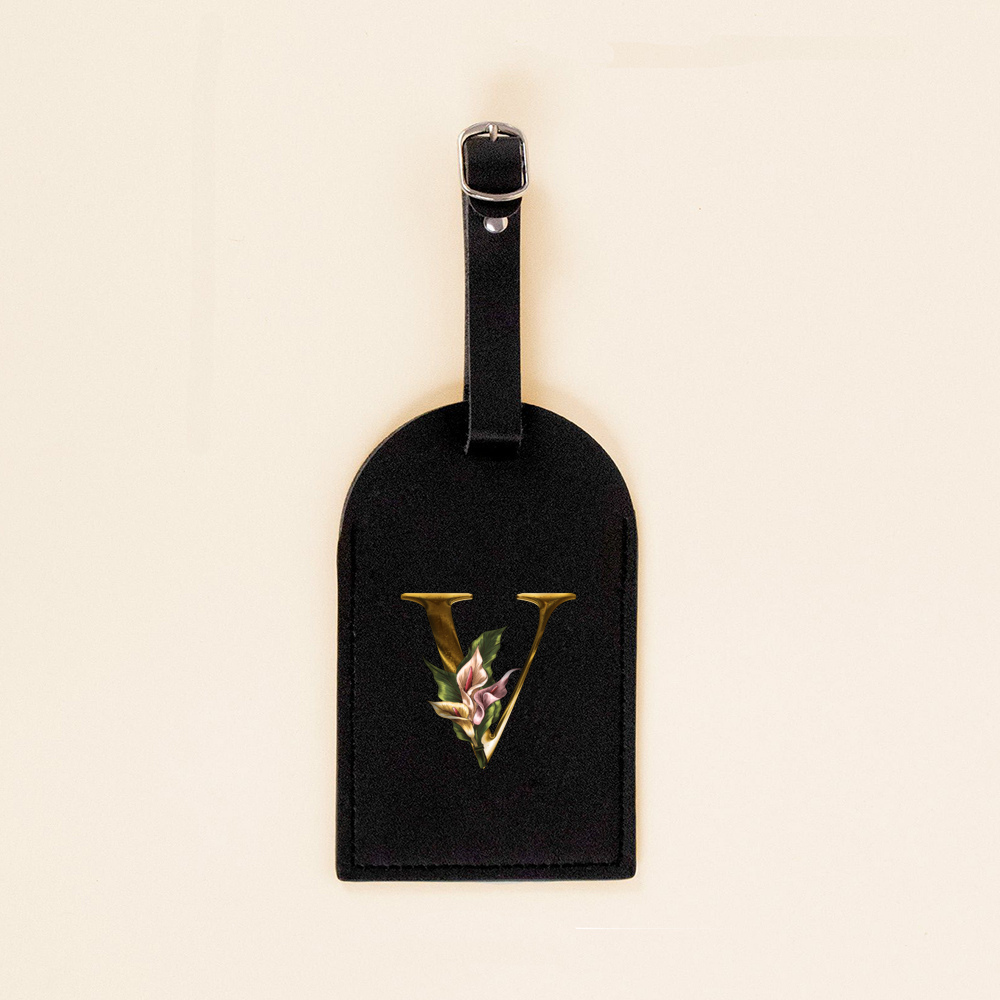 Initial Flower Print Women PU Leather Luggage Tag Suitcase Label Baggage Boarding Bag Tag Travel Neceser Accessorie for Her: Burgundy