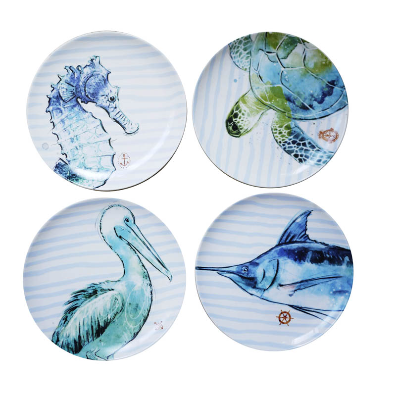 Ceramic Ocean Style Marine Animals Watercolor Effect 8 inch Plate/Dinner Plate/Hanging Plate