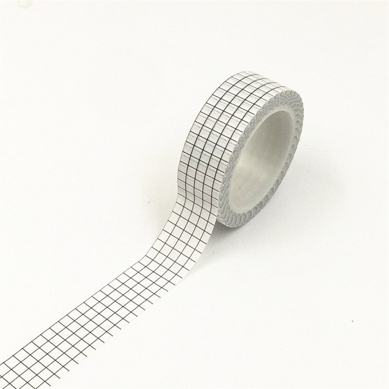 15mm*10m papir washi tapes gør-det-selv ren farve hvid sort malertape fotografisk tape scrapbog klistermærke dekorativt: Hvidt gitter