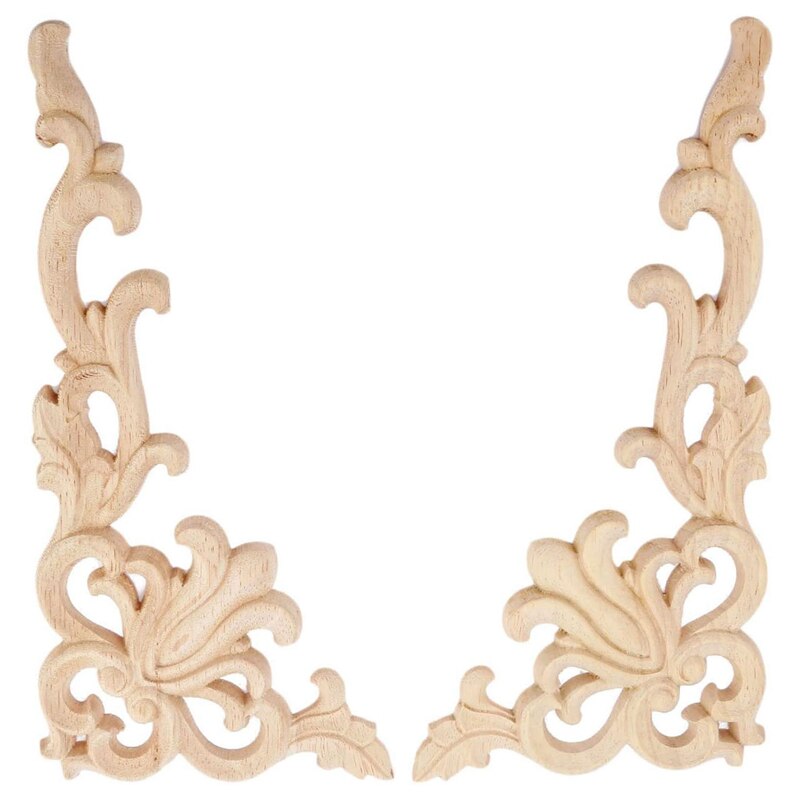 Aplique de madera tallado para decoración de muebles, marco de pared moderno para puerta de esquina, artesanía Floral europea, 4 Uds.