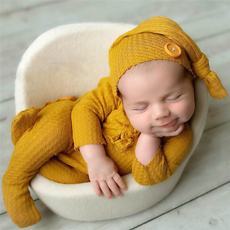 0-3Month Newborn Footed Romper and Hat Set Infant Baby Boy Girl Photography Props Lovely Babe Photo Accessories