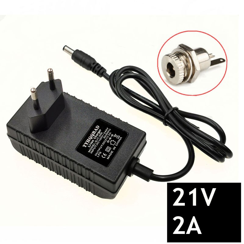 Ładowarka litowa 21V 2A 100-240V do akumulatorów litowych z podświetleniem LED Gniazdo zasilania DC Żeńskie złącze do montażu panelowego: Niebieski / US