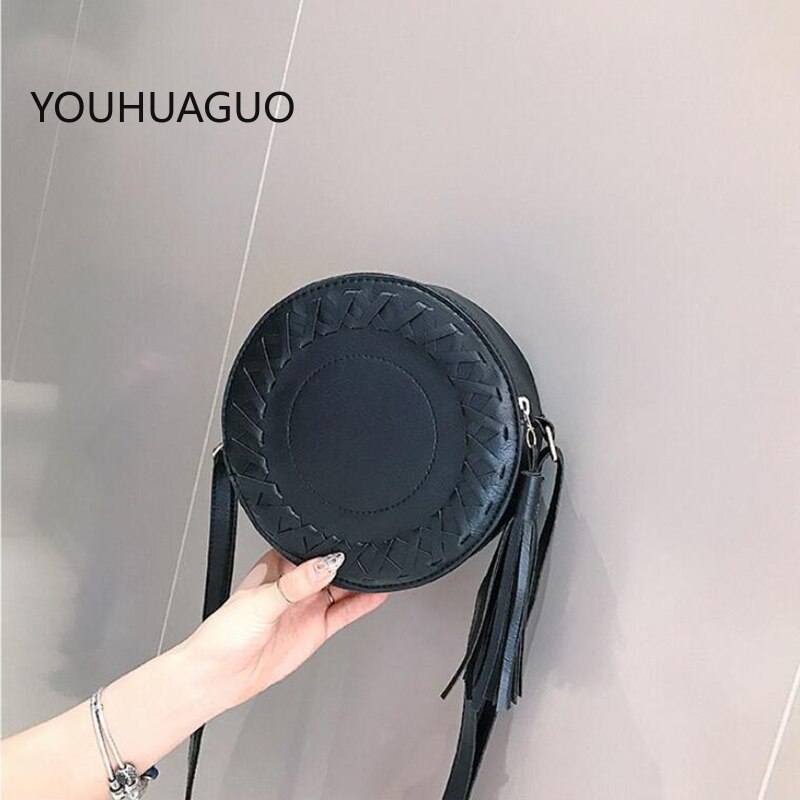 YOUHUAGUO Women shoulder bag round Weave bag female handbag small crossbody bags for Girls PU leather tassel purse