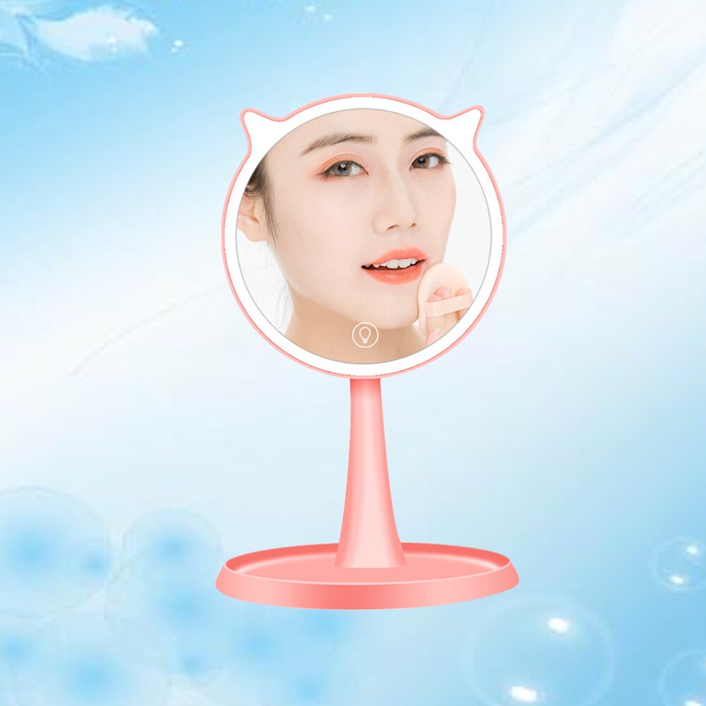 LED Makeup Mirror Fill Light Mirror Rechargeable Desktop Mirror Looking Glass Cosmetic Mirror without Magnifying Glass: Pink
