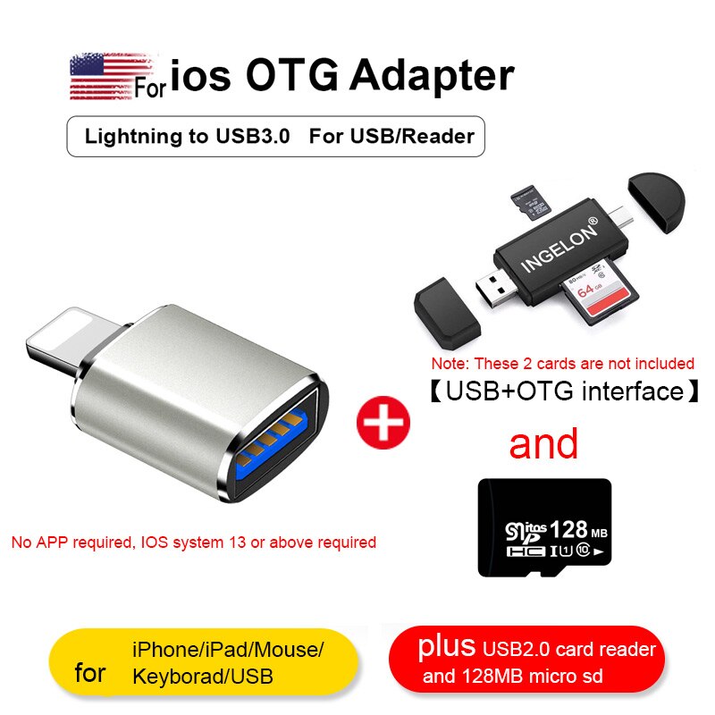 Blitz zu USB Kamera Adapter iphone SD Karte Leser mit Mikro SD Pro iPhone 7 8 6 6s Plus 11Profi/iPad/Maus/Keyborad Konverter: L-ip13-R220-128MB