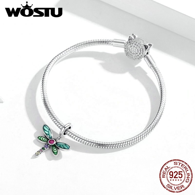 WOSTU-Colgante de Plata de Ley 925 auténtica para mujer, dije de mariquita y mariposa, apto para pulseras, fabricación de joyería DIY, para