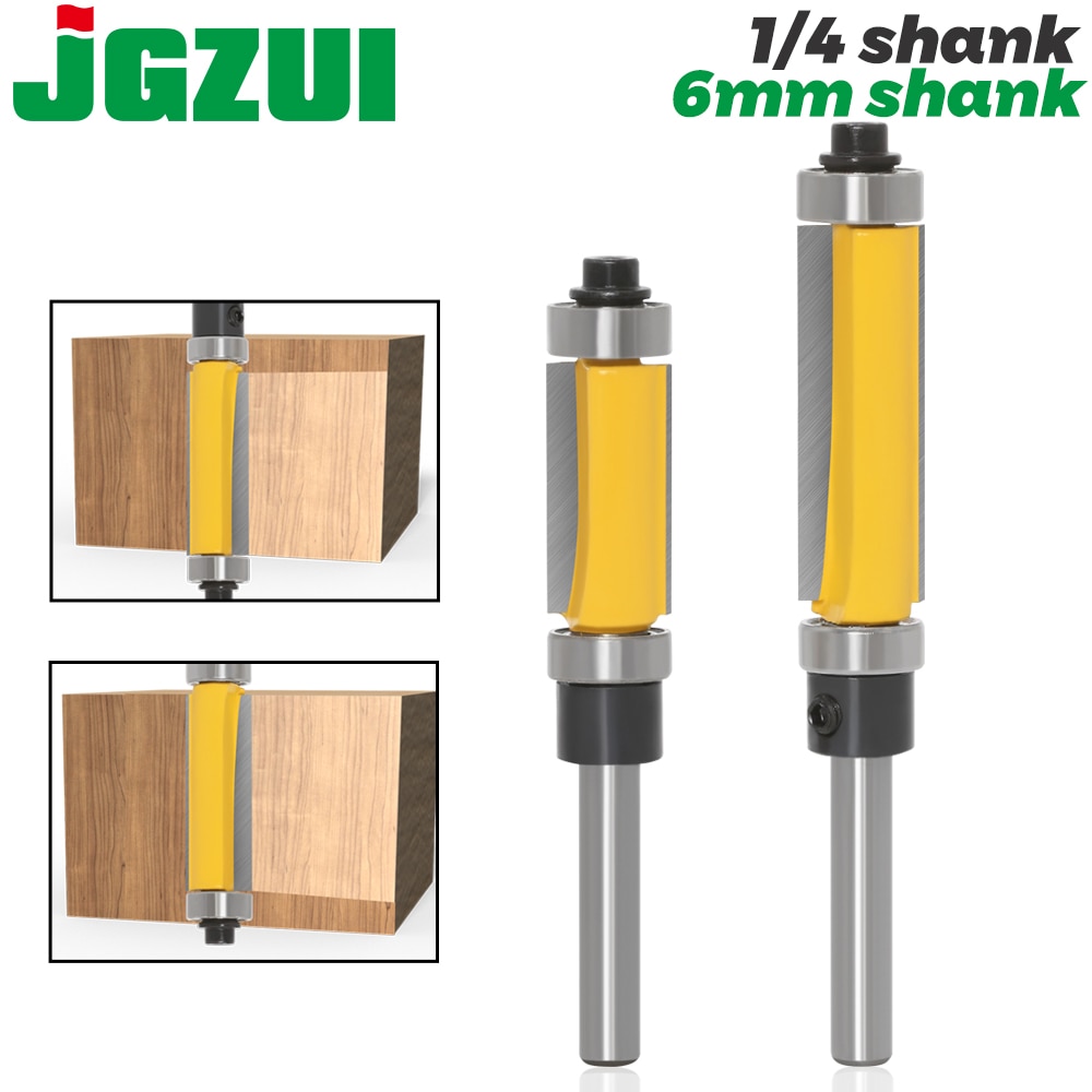 Modelo de haste de 6 mm e 1/4", broca de roteador de acabamento, com cortadores de roteamento de 2" de comprimento. Características: rolamentos de esferas superiores e inferiores Ferramenta para trabalhar madeira