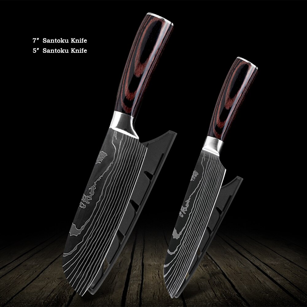 QING Kitchen Knife Set Non-stick Chef Knives Set High Carbon Stainless Steel Cooking Paring Cutting Slicing Cleaver: Style 11