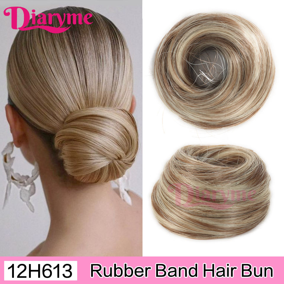Cabelo sintético coque mulher em linha reta updo laço de cabelo elástico de borracha chignon extensões de cabelo faixas de cabelo natural fo: T4/27/30