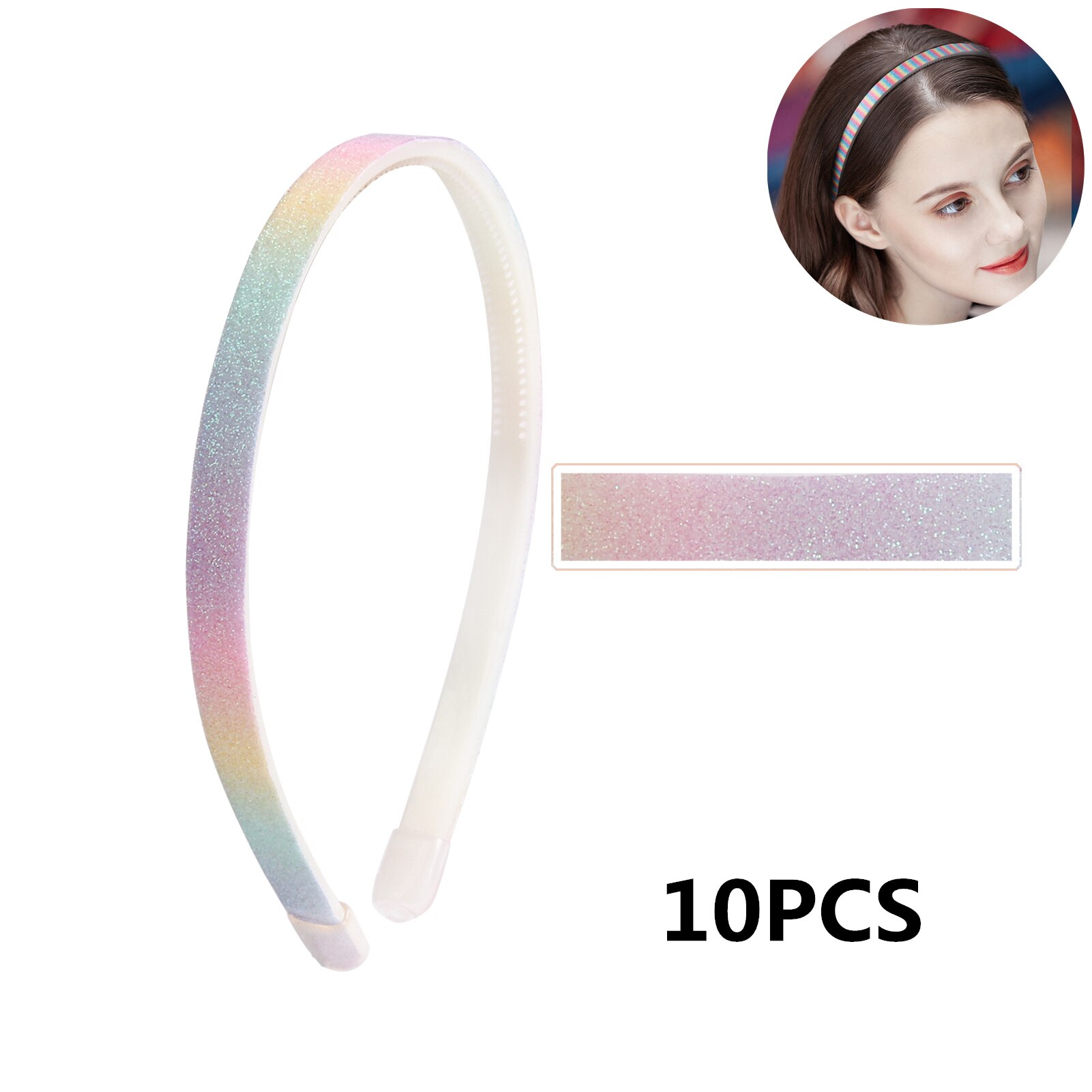 10Pcs 1Cm Haarband Rainbow Glitter Vrouwen Spons Hoofdband Dames Haarband Meisje Haar Bedekt Hars Haaraccessoires: 007-FG-2021-Y-2