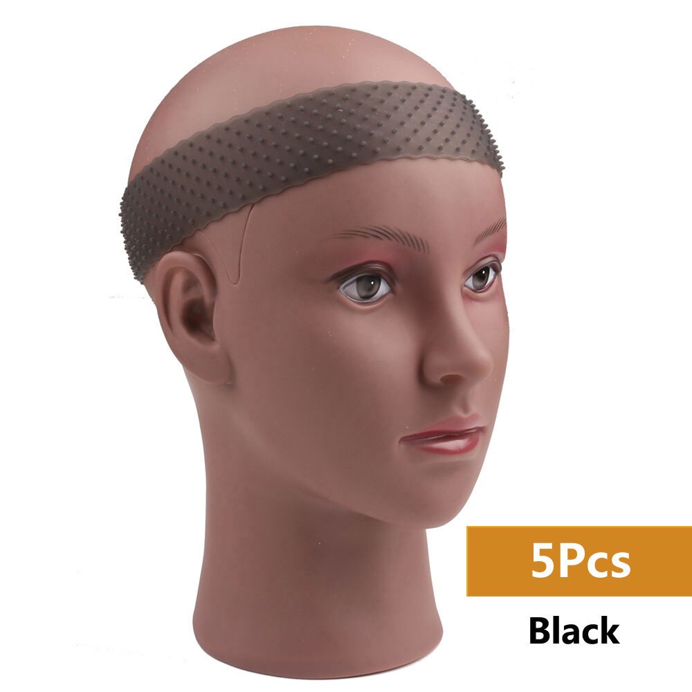 Transparent Silikon Stirnband Non Slip Elastische Weiche Perücke Grip Band Einstellbar Frauen Haar Band für Fix Perücken Silikon Band: 5pc Black