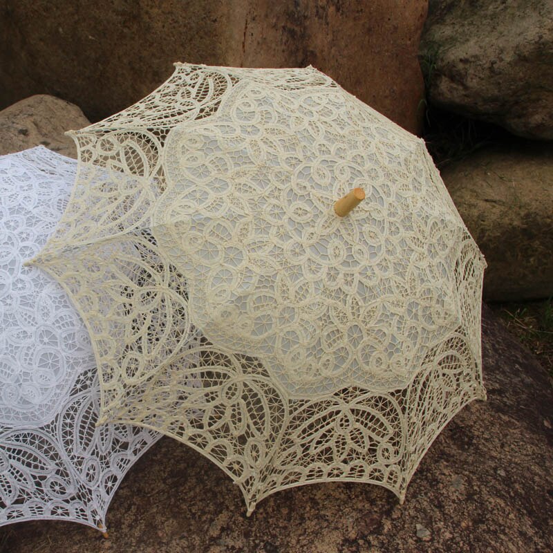 Viktorianischen Stickerei Blume Battenburg Spitze Sonnenschirm Mit Spitze Dekoration Party Braut Dusche Foto Stütze Braut Regenschirm: A0104 Beige 1pc