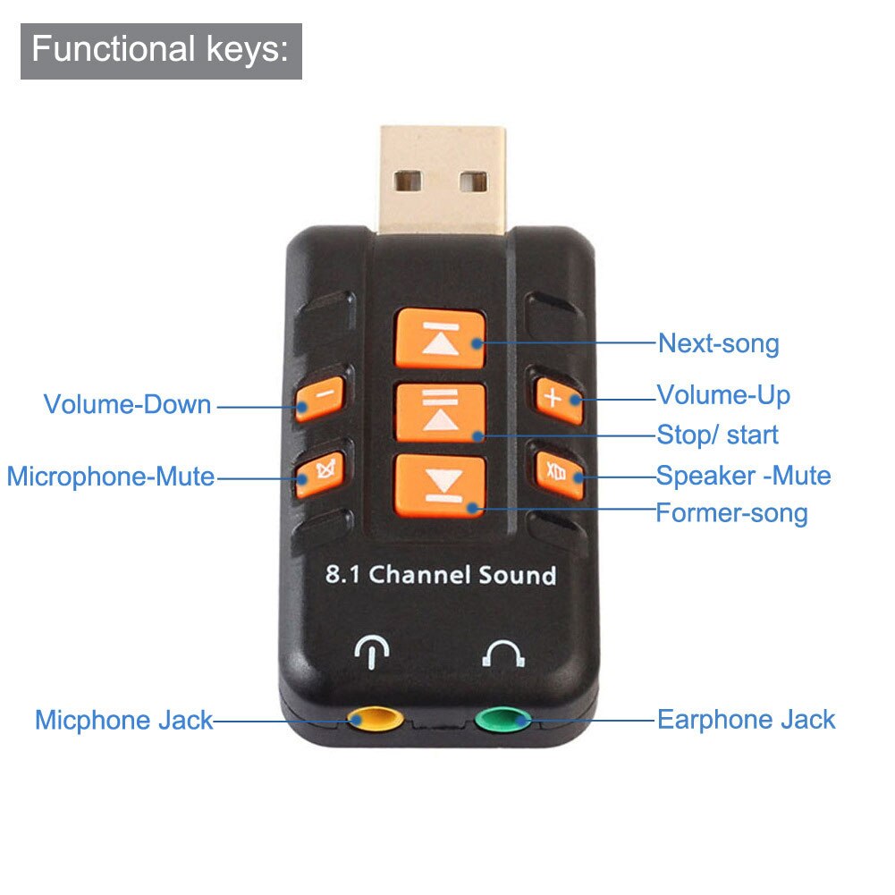 3D Audio- Adapter USB 2,0 8,1 kanal tragbare Computer externe soundkarte (für PC) kopfhörer verstärker Lied ändern hören