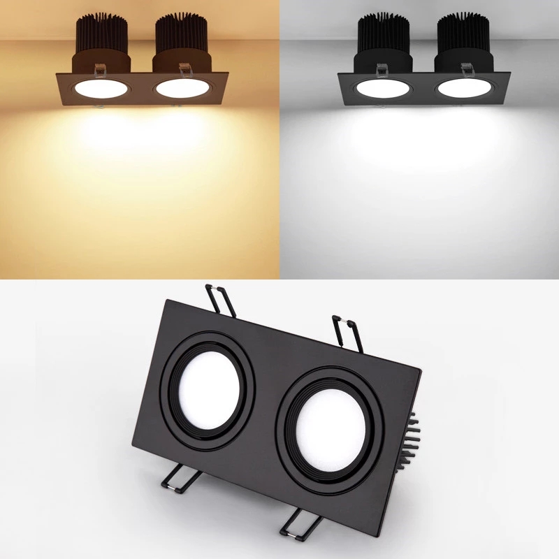 Glossy Square Recessed White Black LED Ceiling Light Dimmable LED COB7W 10W 14W 20W Decor AC85-265V