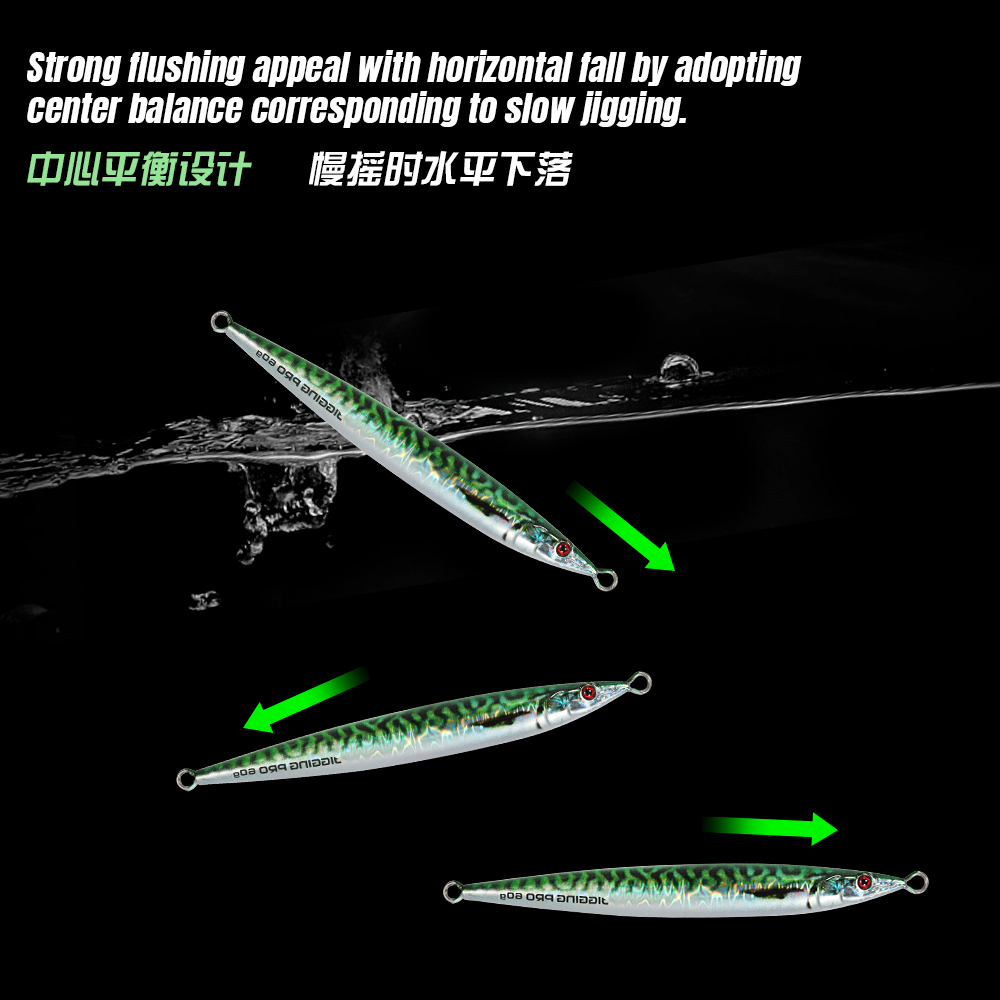 JIGGING PRO 60g 80g 100g Slow Jigging Lure Horizontal Fall Metal Jig Fishing Lure Saltwater Fishing Tackle