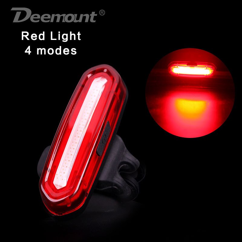 Deemount 100 LM Rechargeable COB LED USB Mountain Bike Tail Light Taillight MTB Safety Warning Bicycle Rear Light Bicycle Part: Red Light 4 modes