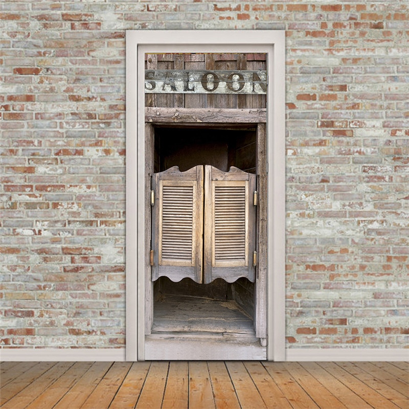 Rétro Western Cowboy Bar en bois porte autocollants bricolage vinyle auto-adhésif papier peint rouleau pour meubles salle de bains cuisine PVC autocollants