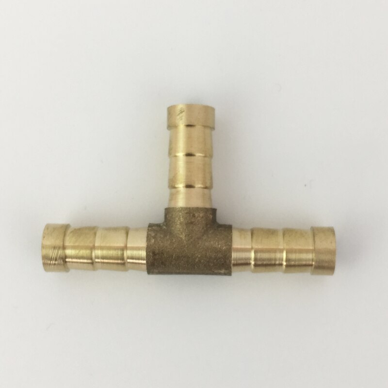 Accesorios para mangueras en T de latón en forma de T, 6mm, 8mm, 10mm, 12mm, tubo de manguera de 3 vías, cobre con púas de acoplamiento