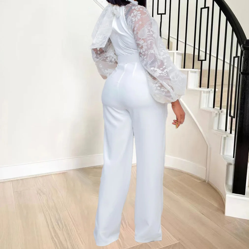 Mesh jumpsuit kvinder hvide overalls fest blonde sparkedragter i bodysuit ét stykke langærmet sommer lange bukser  y2k forår arbejde