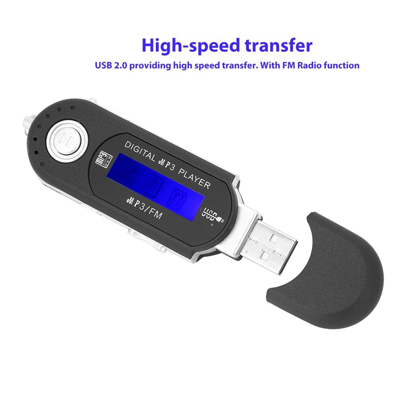 MP3 USB Player With Earphone 8GB, Portable With LCD Screen For Walking Running (Black)