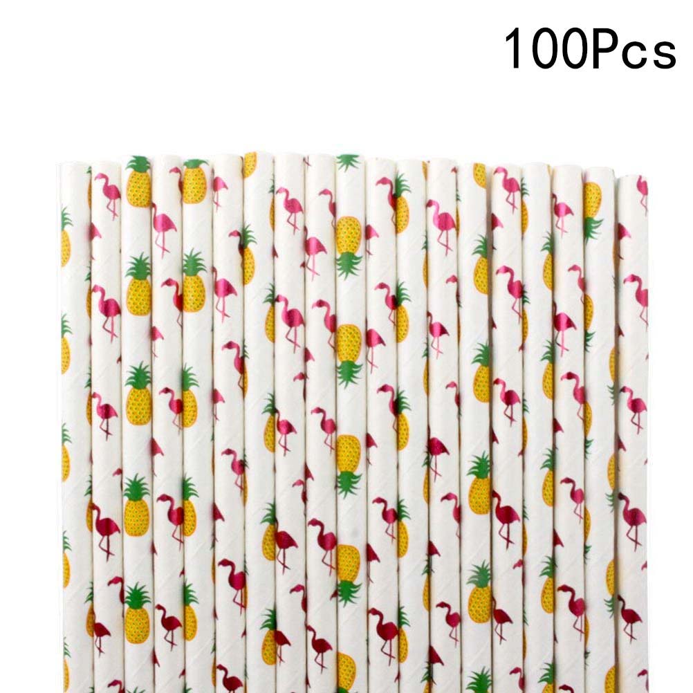 100 stuks papieren rietjes, afbreekbare fruitpatroon drinkpapier pipetten cocktail rietje drinkrietje feestdecoratie