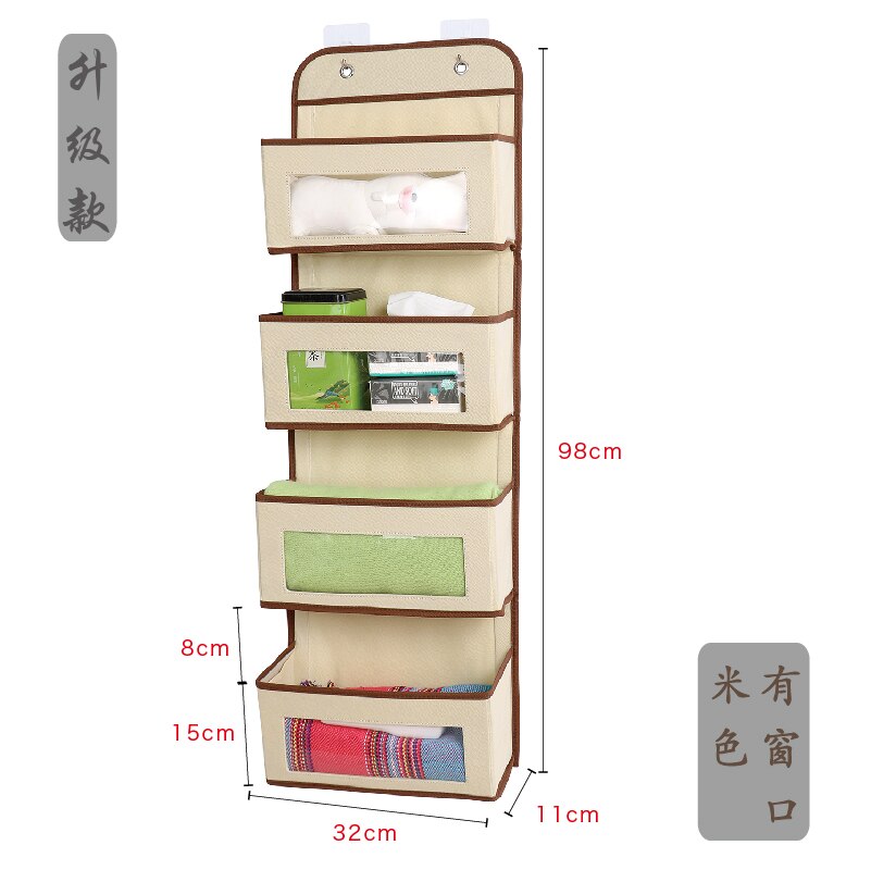 Artículos para el hogar simples, organizador de 4 bolsillos para colgar en la pared, armario, bolsa de almacenamiento sobre la puerta, organizador de juguetes, bolsa, colgador: Beige-B-98X32X12cm