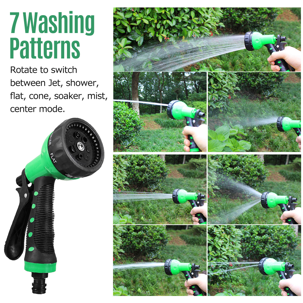 Recoil Garden Hose with Nozzle 7 Spray Patterns High Pressure Car Washer Jet/ Fan/ Mist Hand Sprayer Sprinkler with Connectors