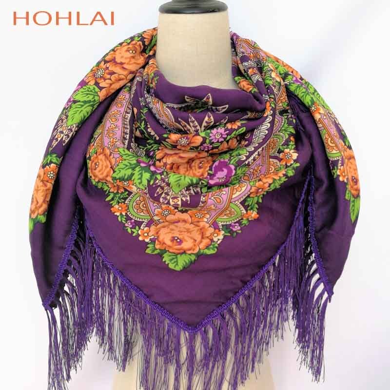 Vrouwen hart bedrukte kwast sjaals, russische grote maten bandana, warme poncho, stola sjaal: Paars