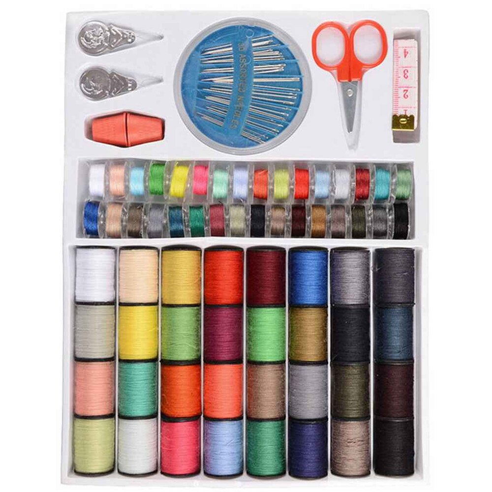 64 pçs/set cor caixa de linha de poliéster metal bobbin, máquina de costura ferramentas top & under thread conjunto de costura portátil para viagem