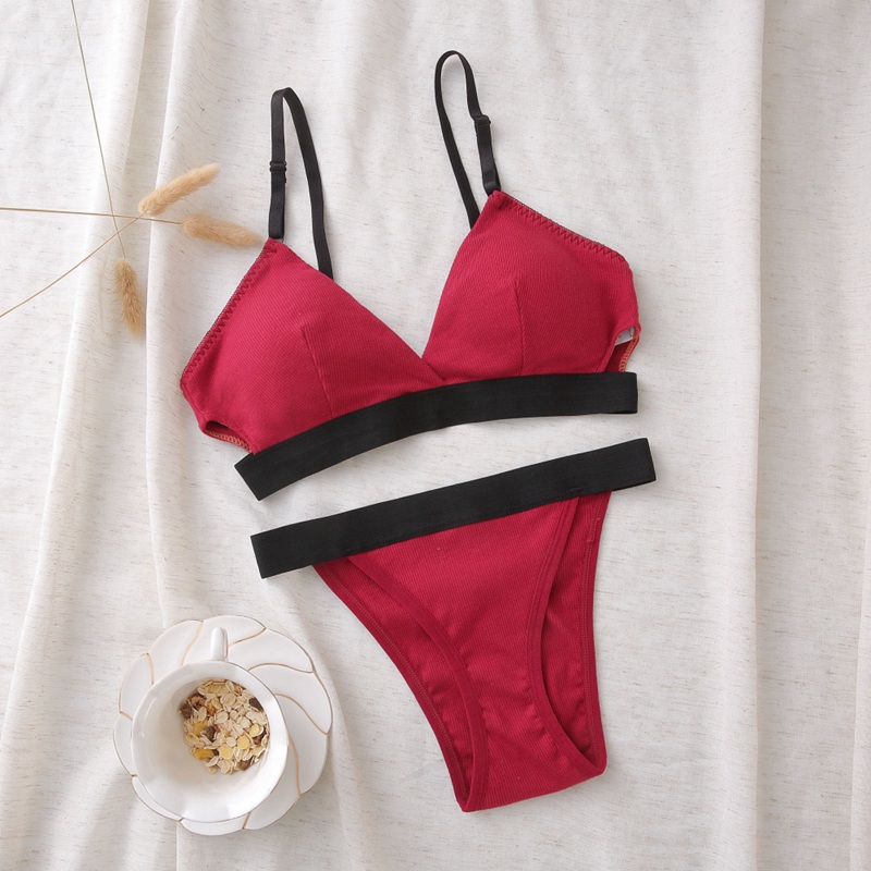 Bra Set Women Striped Underwear Push Up Seamless Lingerie Female Bra Briefs Set: Red